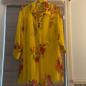 Chicos semi sheer Floral collared shirt.